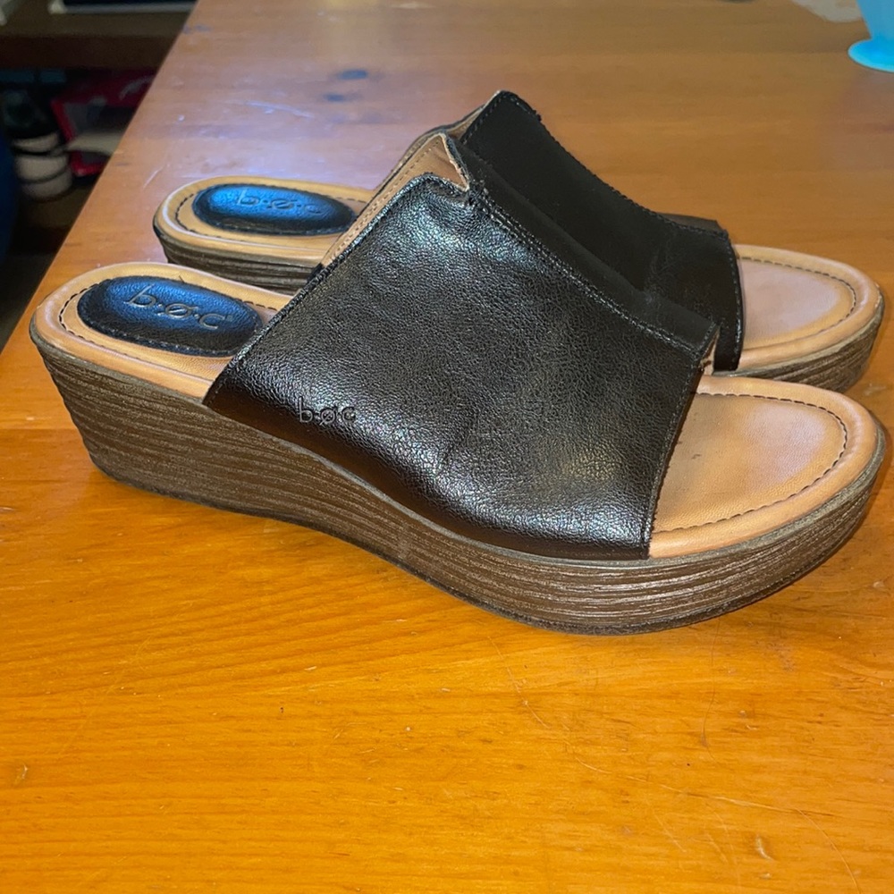 Born open toed wedge black sandals size 8M.